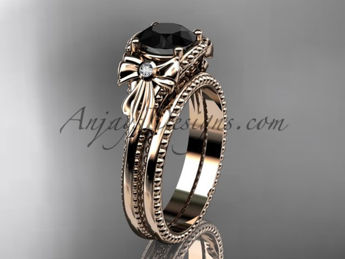 Wedding Set Rose Gold Black Diamond Bow Bridal Ring ADLR376S