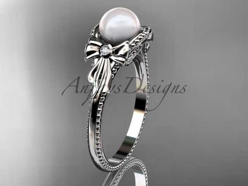 Bow engagement ring platinum pearl wedding ring AP376