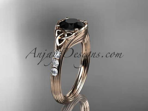 14kt rose gold diamond celtic trinity knot wedding ring, engagement ring with a Black Diamond center stone CT7333 14kt rose gold diamond celtic trinity knot wedding ring, engagement ring with a Black Diamond center stone CT7333