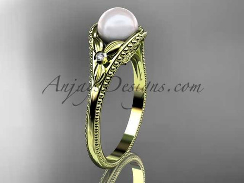 Flower engagement ring 14kt yellow gold pearl wedding ring AP377