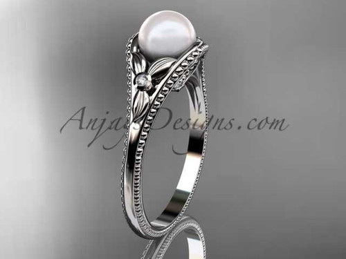 Flower engagement ring platinum pearl wedding ring AP377