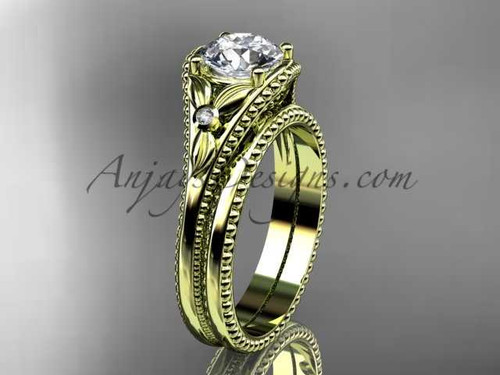 Flower moissanite bridal set 14k yellow gold unusual engagement ring ADLR377S Flower moissanite bridal set 14k yellow gold unusual engagement ring ADLR377S