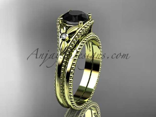 Flower bridal set 14k yellow gold unusual Black diamond engagement ring ADLR377S Flower bridal set 14k yellow gold unusual Black diamond engagement ring ADLR377S