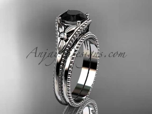 Flower bridal set Platinum unusual Black diamond engagement ring ADLR377S Flower bridal set Platinum unusual Black diamond engagement ring ADLR377S