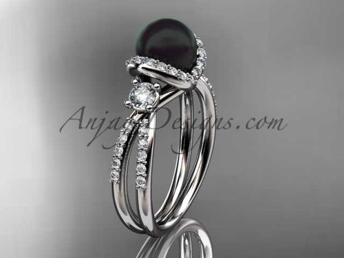 Vintage Black Pearl Ring Platinum diamond wedding ring ABP146