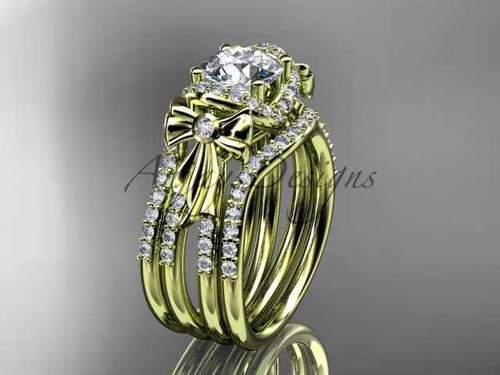 Moissanite Engagement rings double band 14kt yellow gold diamond bow wedding ring ADER155S