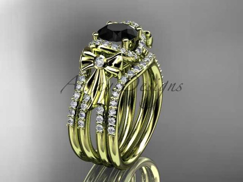 Black Diamond Engagement rings double band 14kt yellow gold diamond bow wedding ring ADER155S