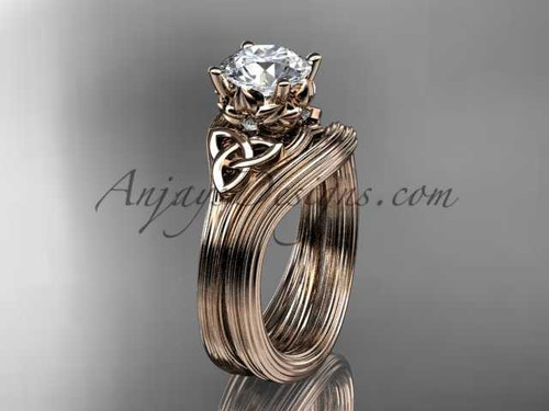 Diamond Bridal Set 14kt Rose Gold Celtic Trinity Knot Unusual Engagement Ring CT7240S