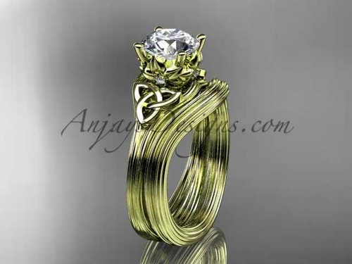 Diamond Bridal Set 14kt Yellow Gold Celtic Trinity Knot Unusual Engagement Ring CT7240S