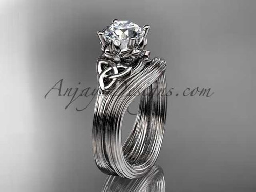 Moissanite Bridal Set Platinum Celtic Trinity Knot Unusual Engagement Ring CT7240S