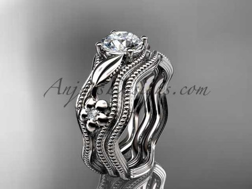 Leaf and Flower Diamond Engagement Ring 14kt White Gold Bridal Ring ADLR382S