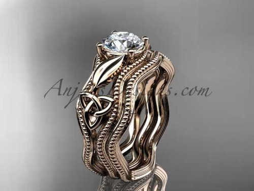Moissanite Celtic Trinity Knot Bridal Ring 14kt Rose Gold Wedding Set CT7382S