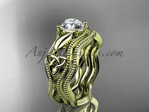 Moissanite Celtic Trinity Knot Bridal Ring 14kt Yellow Gold Wedding Set CT7382S