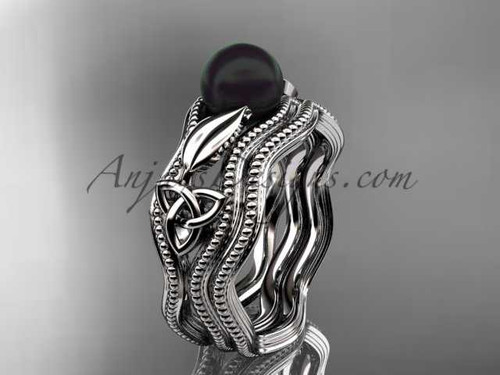 Black Pearl Celtic Bridal set Platinum Engagement Ring CTBP7382S
