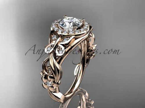 Diamond Butterfly Engagement Ring Unique Nature Inspired Wedding Ring in 14k Rose Gold ADLR525