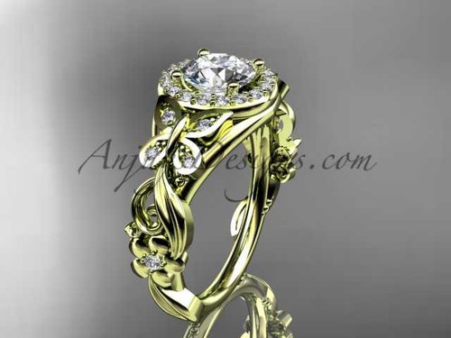 Butterfly Engagement Ring 14kt Yellow Gold Moissanite Wedding Ring ADLR525