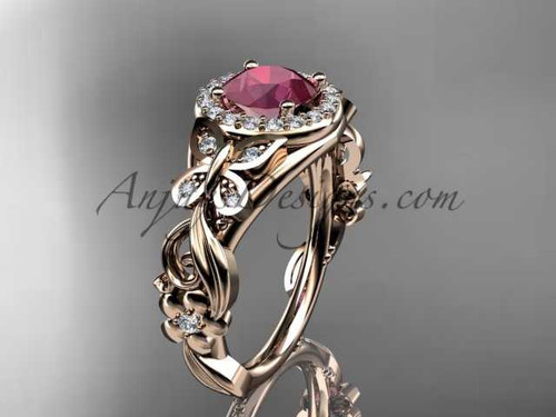 Ruby Engagement Ring, 14kt Rose Gold Diamond Butterfly Wedding Ring ADRB525 July's birthstone ring
