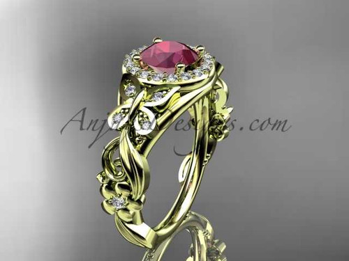 Ruby Engagement Ring, 14kt Yellow Gold Diamond Butterfly Wedding Ring ADRB525 July's birthstone ring