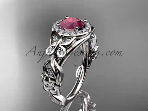 Ruby Engagement Ring, Platinum Diamond Butterfly Wedding Ring ADRB525 July's birthstone ring