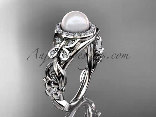 Pearl Engagement Rings Platinum Diamond Butterfly Wedding Ring AP525