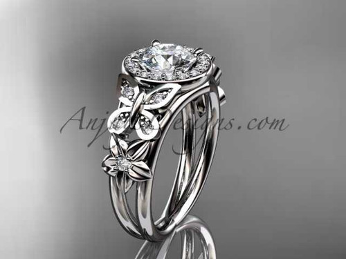 Unique engagement rings 14kt white gold diamond floral butterfly wedding ring ADLR524