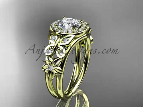 Unique engagement rings 14kt yellow gold diamond floral butterfly wedding ring ADLR524