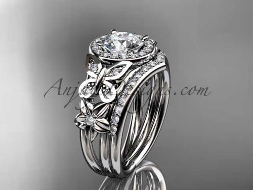 Unique Moissanite Butterfly Ring Sets 14kt white gold diamond Flower Ring ADLR524S