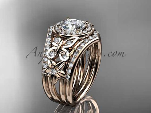Butterfly Double Banded Engagement Ring 14kt rose gold diamond Flower Ring ADLR524S