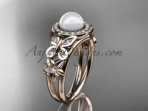 Pearl and Diamond Rings 14kt rose gold diamond flower wedding ring AP524