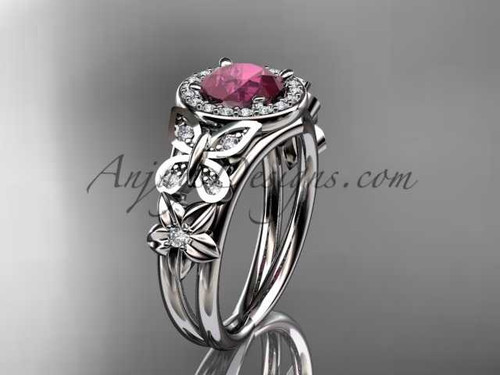 Ruby Engagement Rings, 14kt White Gold Flower Bridal Ring, Halo Diamond Ring ADRB524 July's birthstone Butterfly ring
