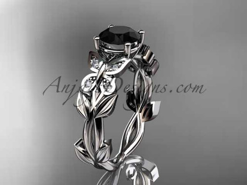 Butterfly Rings Platinum leaf diamond engagement ring, Black Diamond wedding ring ADLR526