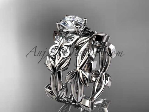 Unique Butterfly Bridal Set 14k white gold Modern Engagement Rings ADLR526S