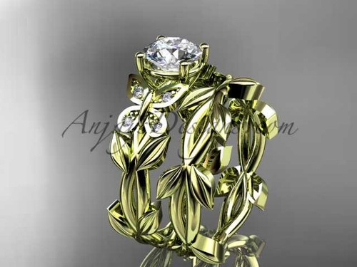 Moissanite Butterfly Wedding Set 14k yellow gold Modern Bridal Rings ADLR526S