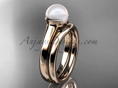Pearl Wedding Ring Sets 14kt Rose Gold Vintage Engagement Ring VP10016S