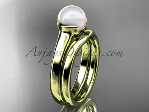 Yellow Gold Vintage Pearl Bridal Ring Set VP10016S