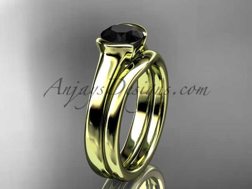 Beautiful Wedding Ring Set 14kt Yellow Gold Black Diamond Engagement Rings VD10016S