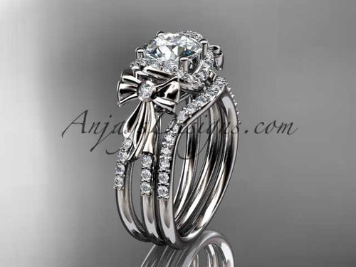 platinum diamond unique engagement set, wedding ring, bow ring ADER155S