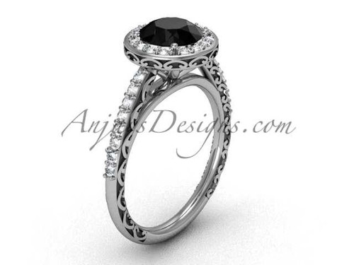 Unique Engagement Rings, Platinum Modern Black Diamond Wedding Ring SGT615