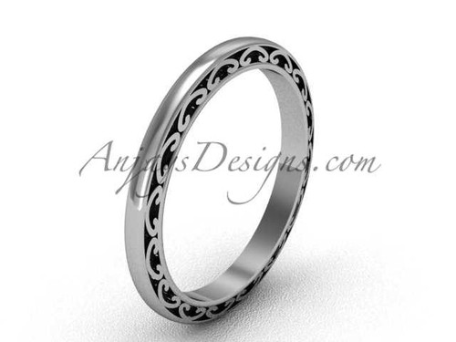 Stacking Rings, 14kt White Gold Wedding Band, 2mm wide Swirl Ring SGT616