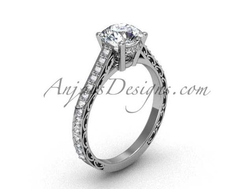 Beautiful Platinum Engagement Rings, Unique Vintage Bridal Ring SGT618