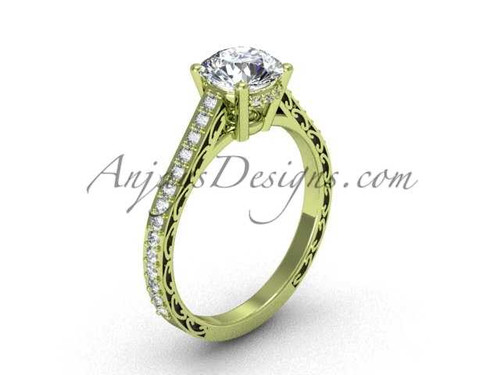 Moissanite Engagement Rings, 14k Yellow Gold Beautiful Vintage Bridal Ring SGT618 Moissanite Engagement Rings, 14k Yellow Gold Beautiful Vintage Bridal Ring SGT618