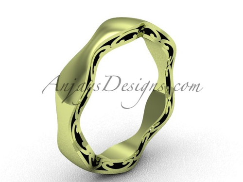 Yellow Gold Unique Wedding Band, Swirl Bridal Ring SGT619