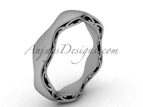 Stacking Bridal Rings, 14kt Matte White Gold Wedding Band, Swirl Engagement Ring SGT619