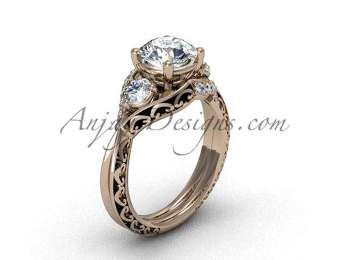 Unique Engagement Rings, 14kt Rose Gold Wedding Ring for women, Beautiful Bridal Ring SGT624