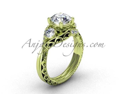 Moissanite Ring, 14kt Yellow Gold Engagement Rings, Beautiful Wedding Ring for women SGT624