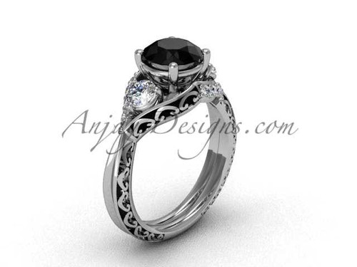 Solitaire Engagement Rings, Platinum Black Diamond Bridal Ring, Wedding Ring for women SGT624
