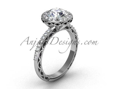 Halo Dream Engagement Rings, Platinum Solitaire "Forever One" Moissanite Bridal Ring SGT625