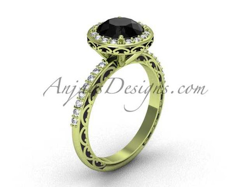 Solitaire Engagement Rings, 14k Yellow Gold Dream Unique Black Diamond Bridal Ring SGT625