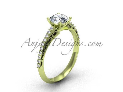 Luxury Diamond Engagement Rings, Yellow Gold Unique Moissanite Bridal Ring SGT626