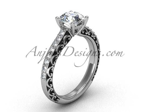 Platinum Engagement Rings for women, Unique Diamond Ring, Solitaire Wedding Ring SGT629